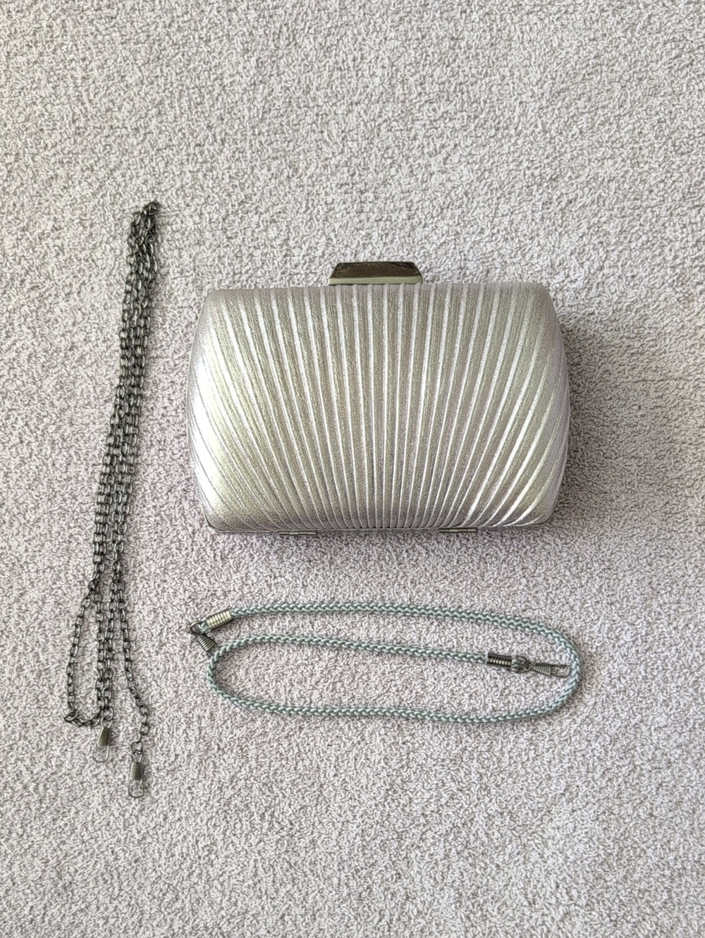 Lulu Townsend Silver Metallic Pleated Evening Clutch with 2 Strap Options